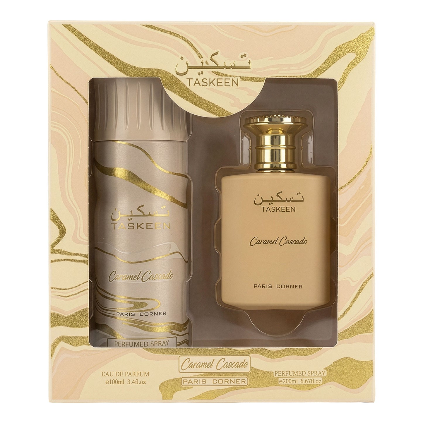 Paris Corner Taskeen Caramel Cascade Eau de Parfum 100 ml + Deodorant Spray 200 ml