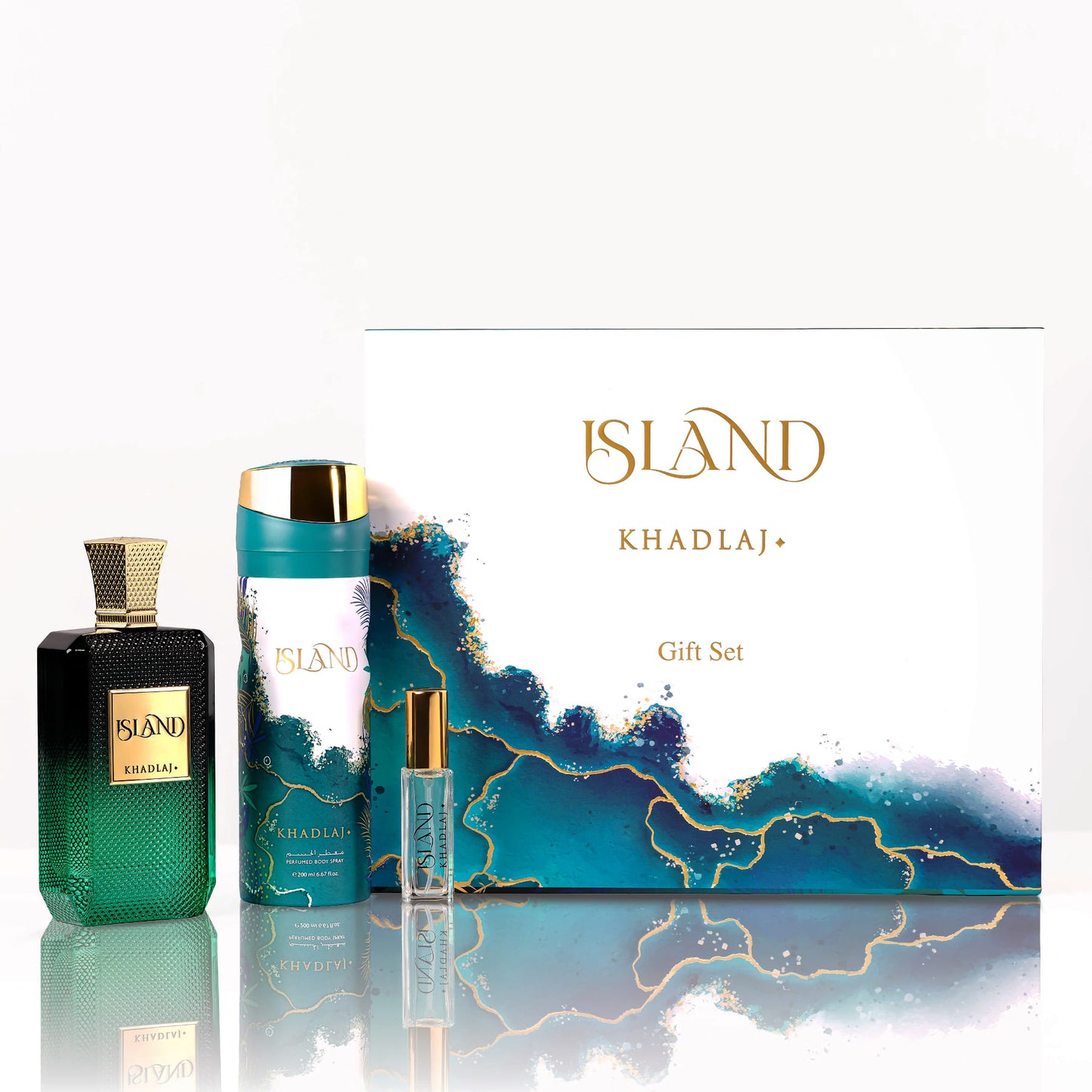 Khadlaj Island Set Extrait de Parfum 100 ml + Body Spray 200 ml + Extrait de Parfum 10 ml