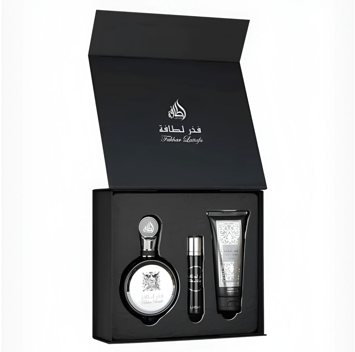 Set Cadou Lattafa Fakhar Men 100 ml EDP + 12ml EDP + 100ml Shower Gel b