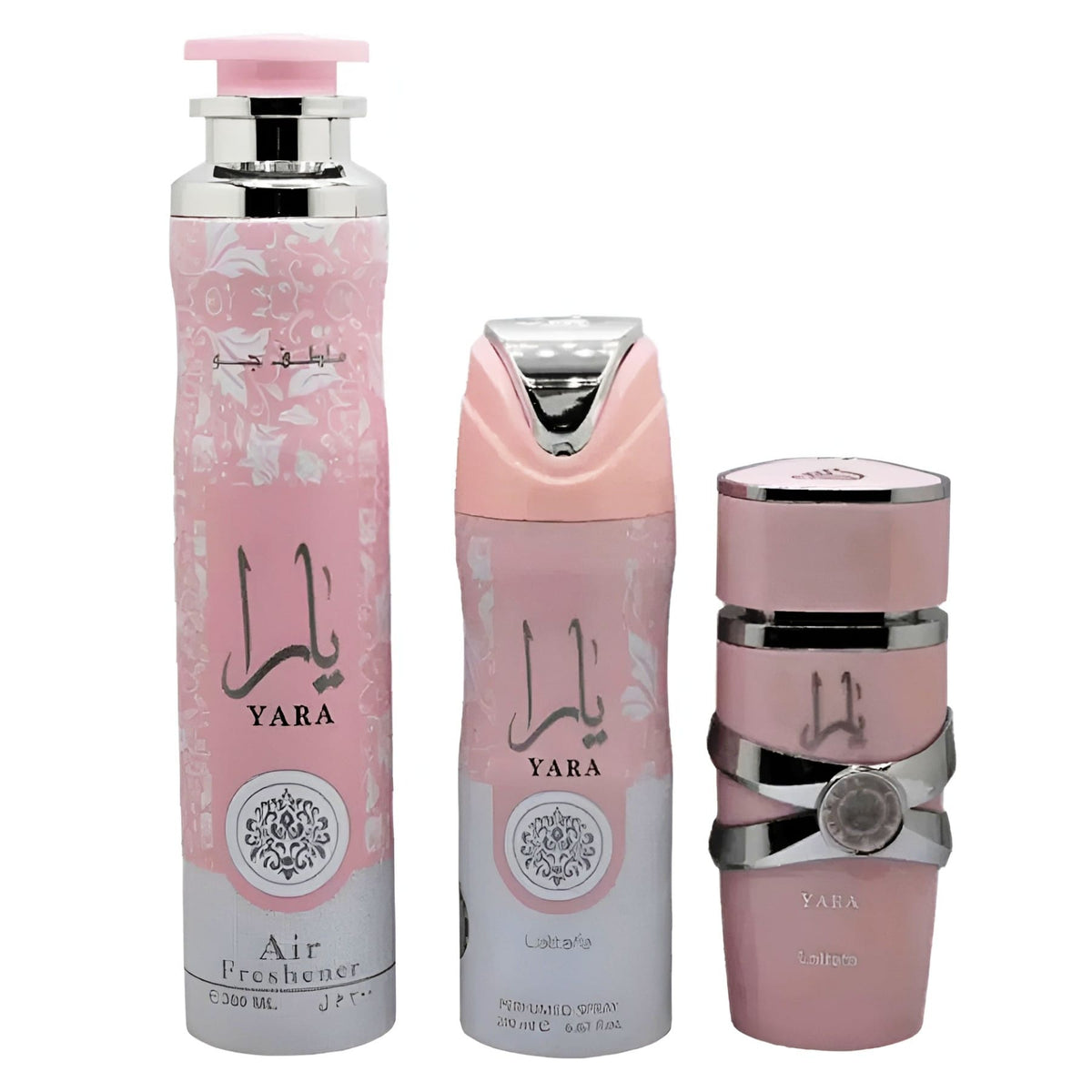 Set Lattafa Yara, Parfum 100ml + Spray 200 ml + Air Freshener 300 ml b